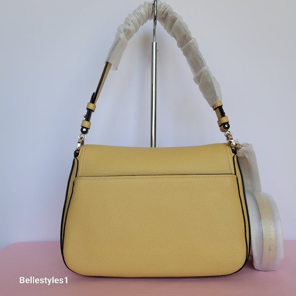 KATE SPADE Hudson Pebbled Leather Medium Flap Convertible Shoulder Bag- Mullein⭐ - Picture 7 of 16